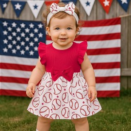 Baby Girl Clothes Newborn Romper Dress Baseball Football Ruffle Sleeveless Bodysuit Infant Summer Outfit Headband 0-24Months