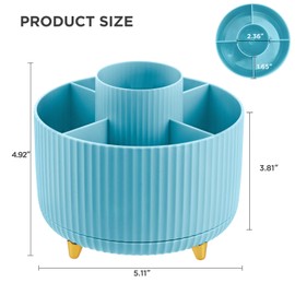 HBlife Pencil Pen Holder for Desk, 5 Slots 360° Degree Rotating Desk Organizers and Accessories, Desktop Storage Stationery Supplies Cute Pencil Cup Pot for Office, School, Home Supply, Light Blue