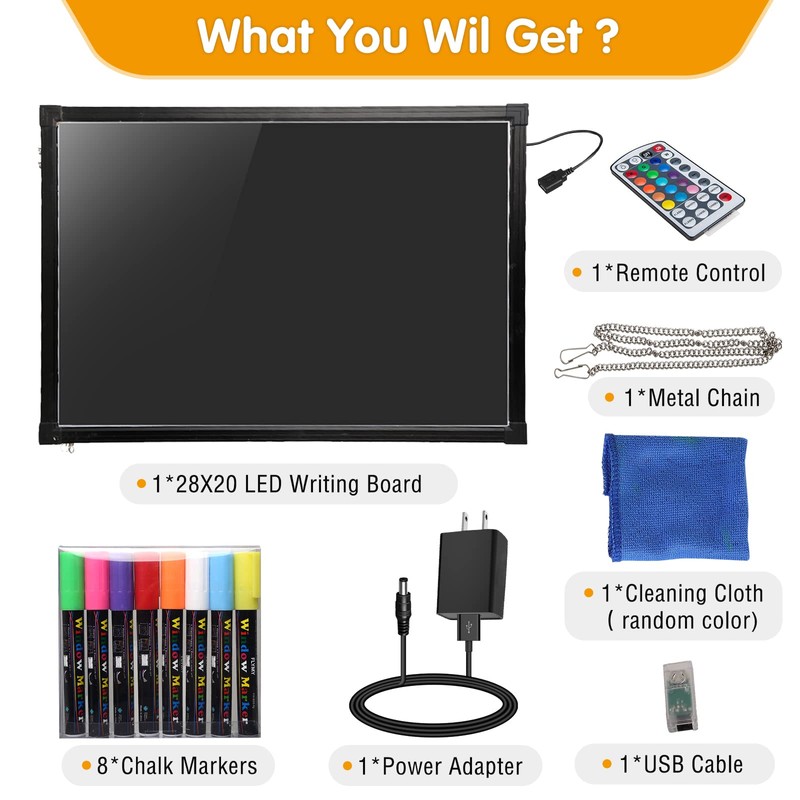 Slsy Illuminated LED Message Writing Board, 24''X16 Erasable Neon Effect