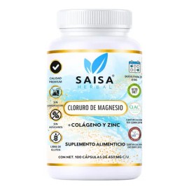 Cloruro De Magnesio + Colágeno Y Zinc | 100 Cápsulas | Suplemento Alimenticio | Saisa Hebral | Huesos y musculos fuertes, cuidado de piel