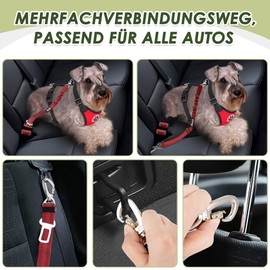 SlowTon Dog Harness with Seat Belt for Car, Breathable Dog Harness, Safety Belt with 2 Carabiner Hooks for Attaching to Seat Belt Buckle or Boot (Red, XXS)