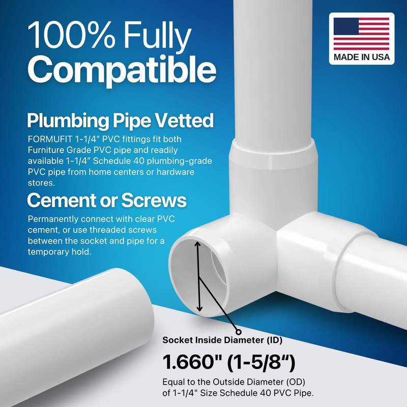 FORMUFIT 1-1/4" 3-Way Elbow Furniture Grade PVC Fitting in White,