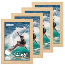 FIXSMITH 4x6 Picture Frame Set of 4, 4x6 Photo Frames with HD Plexiglass for Wall Hanging or Tabletop Display, Natural