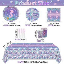 101Pcs Mermaid Birthday Decorations - Including Mermaid Party Plates and Napkins, Mermaid Scale Cups, Mermaid Tablecloth for Girl Kids Baby Shower Little Mermaid Birthday Party Supplies, Serve 20