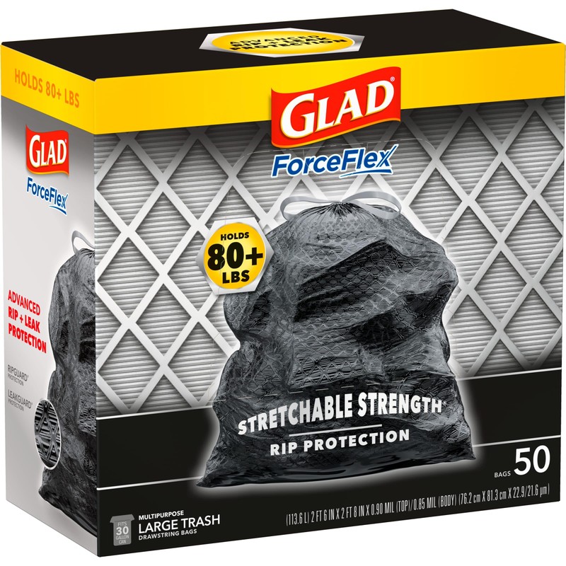 Glad Large Drawstring Trash Bags, ForceFlex 30 Gallon Black Trash
