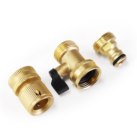 Mdlufee Garden Hose Quick Connector,3/4 inch Brass Shut Off Valve and Female Thread Tap Connector and Male Thread Brass Quick （3pcs）
