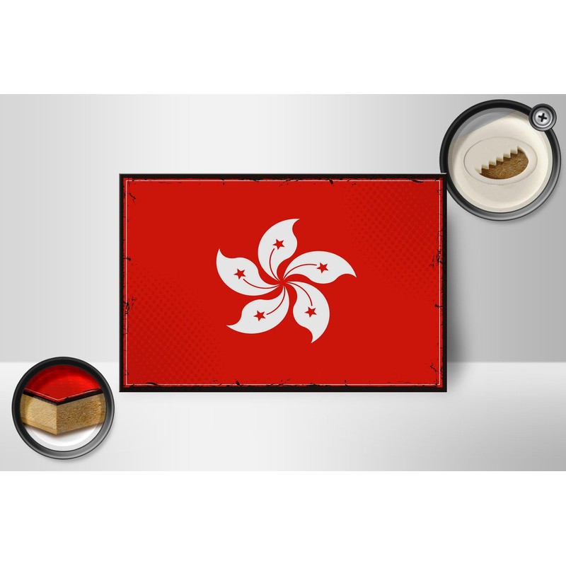 Wooden Sign Hong Kong Flag 18 x 12 cm Retro