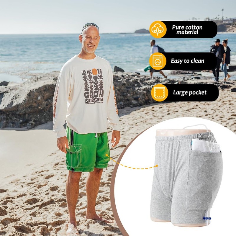 3 Pack Urine Bag Shorts for Men, Ostomy Drainage Bag