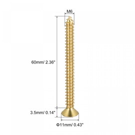 sourcing map Brass Wood Screws, M6x60mm Phillips Flat Head Self Tapping Connector for Door Hinges, Wooden Furniture, Home Appliances 10Pcs
