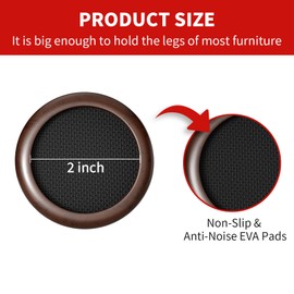 Ezprotekt Non Slip Wood Furniture Caster Cups Φ 50 mm, 12 PCS Furniture Cups, 2” Furniture Pads for Hardwood Floors, Sofas Beds Chairs Coasters with Anti-Slide Round EVA Pads, Dark Brown