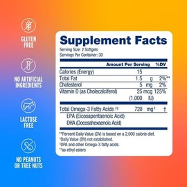 Oceanblue Essentials Everyday Omega Minis – 60ct – Burpless Fish Oil with Vitamin D3 – for Heart and Immune Support – Easy to Swallow Mini Softgels – Tasty Orange Flavor – 1 Month Supply