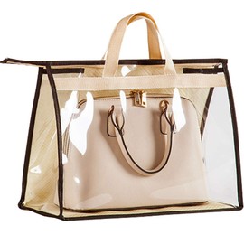 OLizee® Stylish Handbags Closet Space-saving Storage Bag Organizer Purse Holder PVC Dustproof Bag with Zipper and Handle(Upgraded Beige,XL)