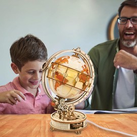 ROKR 3D Wooden Puzzles for Adults Bundle Set - Illuminous Globe & Motorcycle Car Model Kit, Unique Gift Hobby for Boys Girls Family