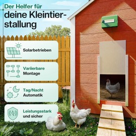 Chicken Cooper Solar Door Opener 5 kg for Chickens, Automatic Time Determination and Season Adjustment, Memory Double Roller, Can Be Retrofitted for Your Chicken Flap (Green, + Rear Integrated Light)