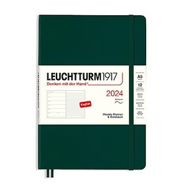 LEUCHTTURM1917 367766 Weekly Calendar & Notebook Softcover Medium (A5) 2024, 12 Months, Forest Green, English