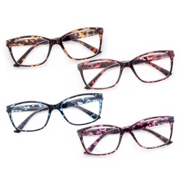HEEYYOK Reading Glasses Women 4 Pack Ladies Oversized Readers 1.5 Classic Large Square Camo Frame GLasses for Reading Comfort Spring Hinge Eyeglasses
