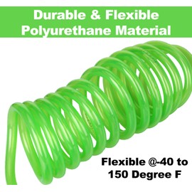 EADUTY Heavy Duty Polyurethane Recoil Air Hose 1/4 in x 50 ft, Lightweight, Flexible Compressor Hose with Universal Quick Coupler, Plug and Bend Restrictors, Green
