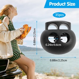 35 Pcs Black Plastic Spring Toggle Locks - Single Hole Cord Stoppers for Shoelaces, Parachutes, Bags and Clothing