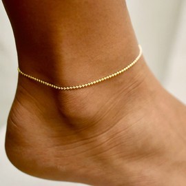 Foyjoey Dainty Ankle Bracelets for Women 18K Gold Plated Satellite Beaded Ball Chain Anklets Simple Anklet Bracelet Layering Stacking Minimalist Summer Beach Foot Jewelry