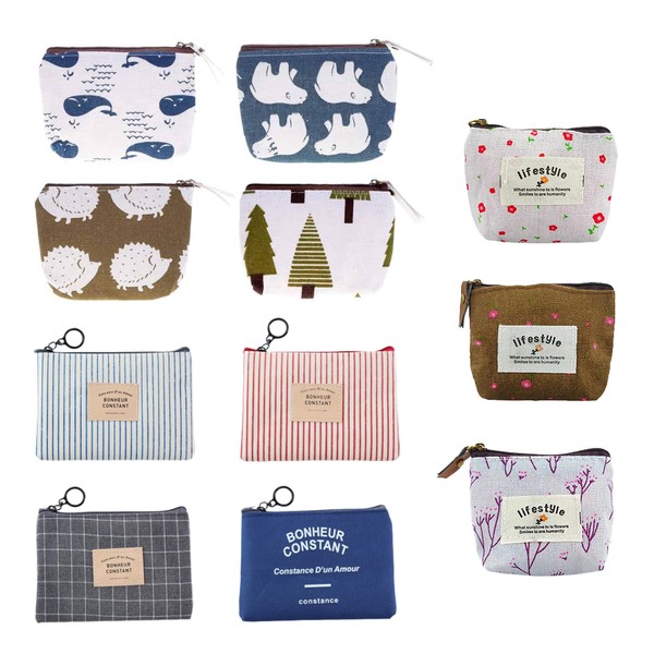 Canvas Coin Purses Set, 11 Pieces Mini Change Pouches with