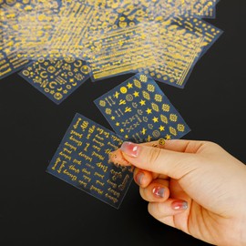 30 Sheets Gold Foil Nail Art Stickers 3D Self-Adhesive Nail Decals with Star, Butterfly, Constellation Designs for Women's Manicure