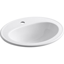KOHLER K-2196-1-0 Pennington 20-1/4 Oval Drop-In Bathroom Sink Bowl, White