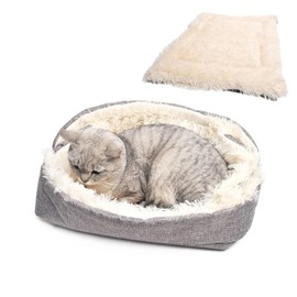 Hniuyun Cat Bed for Indoor Cats, Foldable Convertible Cat Bed Mat, Soft Plush Autumn Winter Thermal Pet Bed for Kittens Puppies Rabbits, Machine Washable