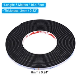 PATIKIL 5M Sealing Foam Tape 6mm Wide 3mm Thick Single Sided Weatherstriping Door Seal Strip for Window Door Insulation Black