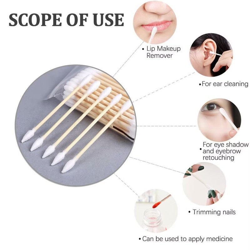 WOLMIK Cotton Buds Pack of 200 Bamboo with Wooden Handles