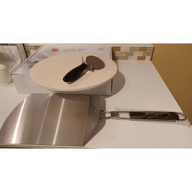 Jeeba 3-Piece Pizza Stone Pizza Grilling Set, 13" Pizza Grilling