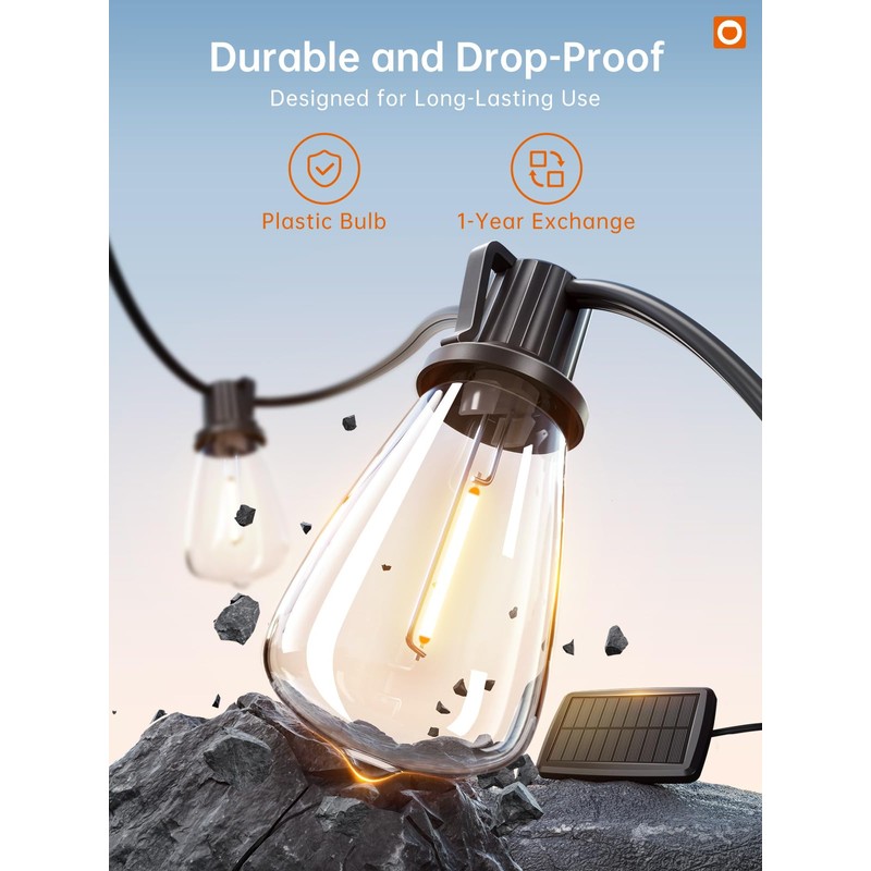 addlon 35FT Solar String Lights Outdoor, IP54 Waterproof Solar Powered