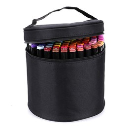 BTSKY Multifunction Marker Case - Zippered Canvas Pen Bag Pencil Organizer Stationary Storage for 80 Markers, Black (NO Compartments Inside)