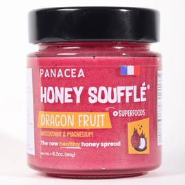 Panacea Dragon Fruit Raw Honey Souffle (Whipped Honey) Superfood Spread, 6.3oz | One 180g Glass Jar | Imported from France