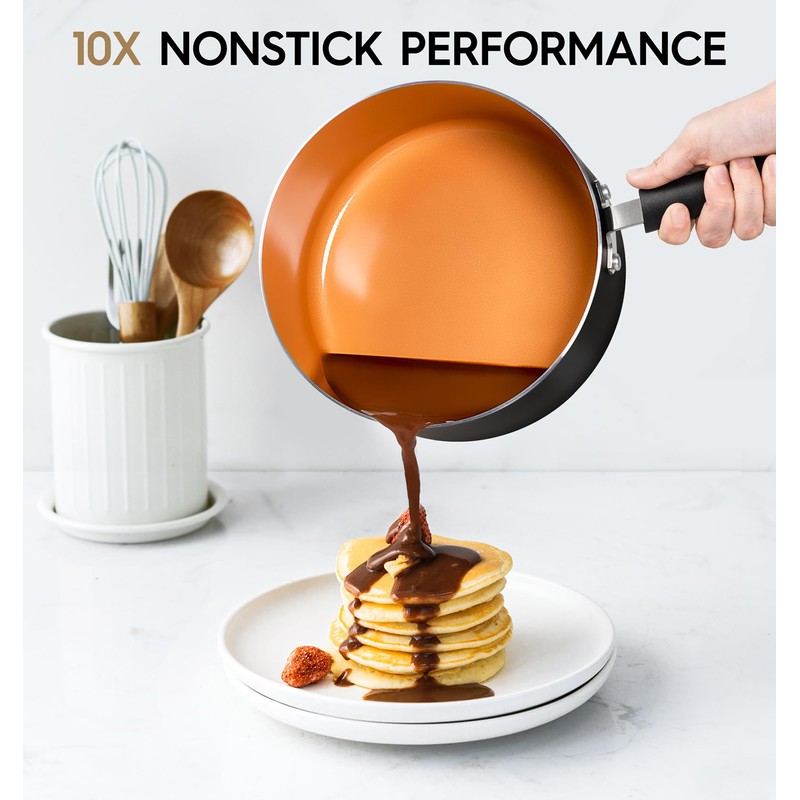 MICHELANGELO Nonstick Sauce Pan With Lid, 3QT Ceramic Saucepan, Copper