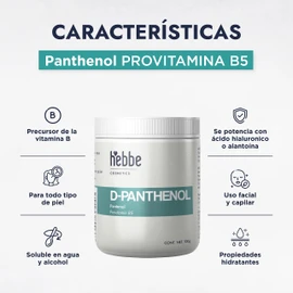HEBBE - Panthenol 100g | Brillo y Suavidad para Cabello | Protege de Daño Solar | Potenciador de Hidratación Profunda | Fomenta Regeneración Celular y Cicatrización.