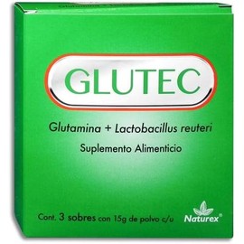 Glutec, Glutamina, Lactobacillus reuteri, NATUREX. 1 Caja con 3 cu, 15 g cu