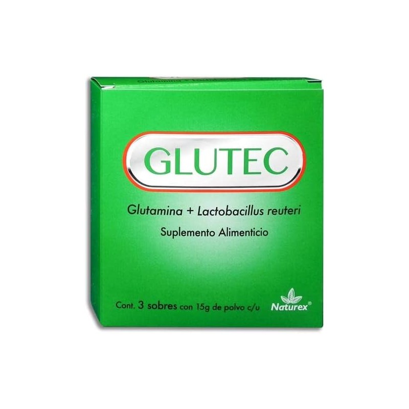 Glutec, Glutamina, Lactobacillus reuteri, NATUREX. 1 Caja con 3 cu,