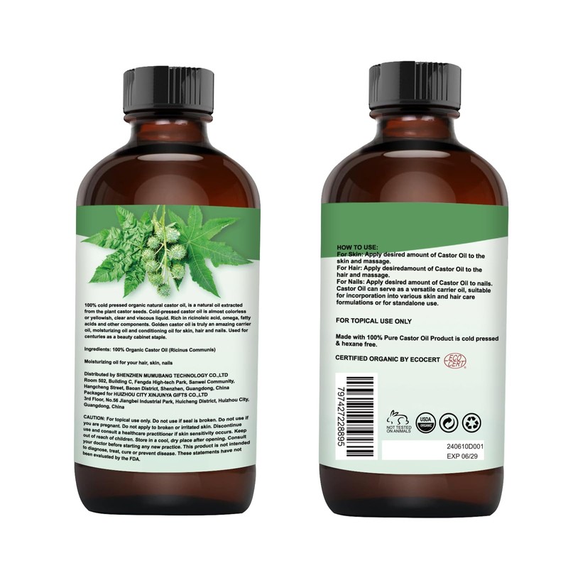 MMPANG Organic Castor Oil (8oz Glass bottle) USDA Certified 100%