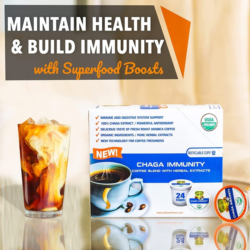 SOLLO Chaga Mushroom Coffee Pods, Infused, Compatible With 2.0 K-Cup