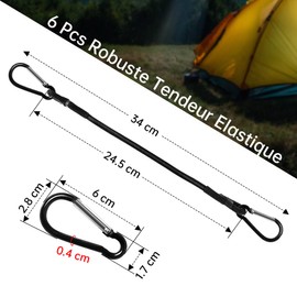 Brelet Set of 4 Elastic Tensioners with Carabiner, 60 cm, Elastic Tensioners with Hooks, Elastic Tensioners for Camping, Tarpaulin, Tent, Luggage, Car and Bicycle