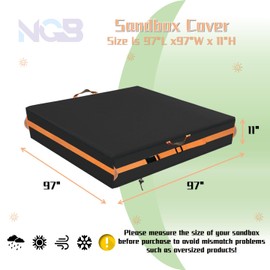 Sandbox Cover, Square Sandbox Cover Waterproof, Outdoor Toddler's Sand Box Covers for Sand Protection (97" L×97" W×11" H,Black)