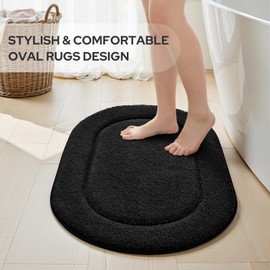 HOMEIDEAS Bathroom Rugs Sets 2 Piece, Soft Bathroom Mats and Absorbent Microfiber Machine Washable Bath Mats for Shower Room, Bathtub, Kitchen, Oval (20" x 32" + 16" x 24", Black)