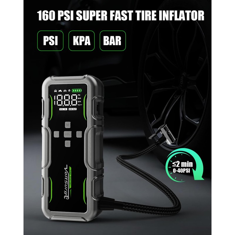 7000A Jump Starter with Air Compressor, 160PSI Car Battery Charger