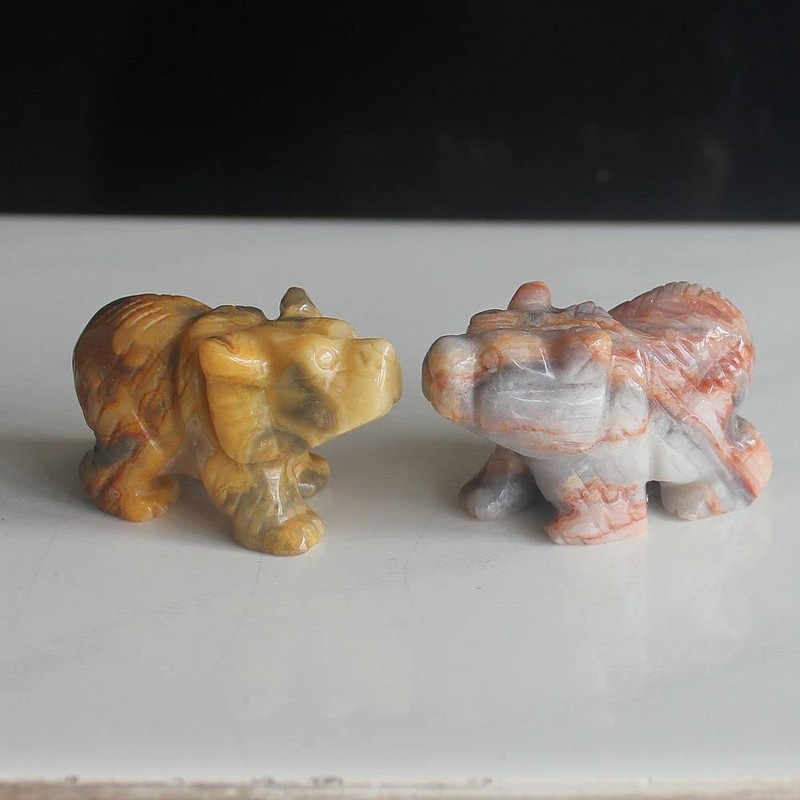 HLbshi Hand Carved Mixed Gemstone Crystal Bear Figurine Animal Carving