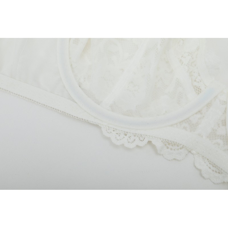 Women's Lace Underwire Unlined Full Coverage Bra - Microfiber Cream