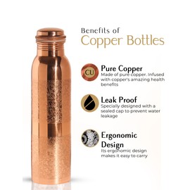 100% Pure Copper Water Bottle – 32 oz Copper Bottle for Drinking Water, Portable Lightweight Copper Water Bottle for Men & Women, Leak-Proof Copper Water Bottle for Sports & Outdoor Use