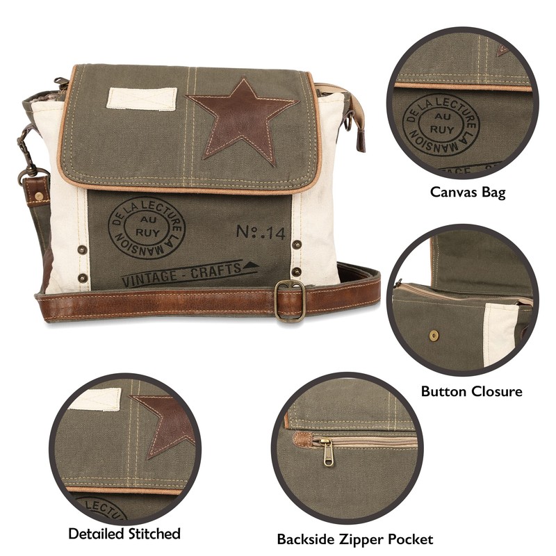 vintage crafts Leather Star Shoulder Bag adjustable leather handle leather