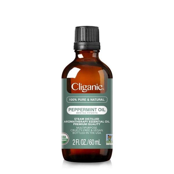 Cliganic Organic Peppermint Essential Oil - 100% Pure Natural for Aromatherapy Diffuser | Non-GMO Verified