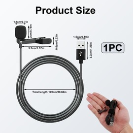 USB Lavalier Mikrofon, 2m Omnidirektionaler Kondensator Clip-on Mic für PC, Mac, Laptop - Ideal für YouTube, Skype, Aufnahmen, Interviews, Podcasts, Gaming - Plug & Play, inkl. Windschutz und Tasche