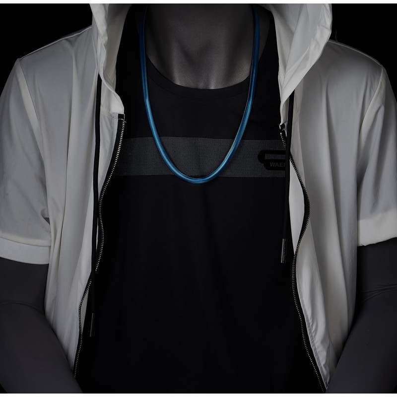 COOLSTEELANDBEYOND Hip Hop Necklace, Steel Blue Flat Herringbone Chain for